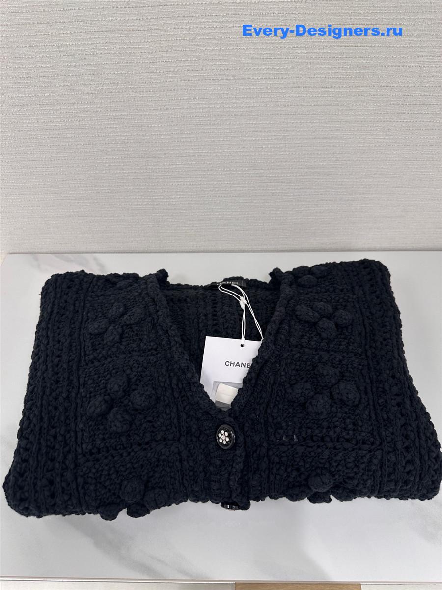 Ch**el black v-neck cutout cardigan