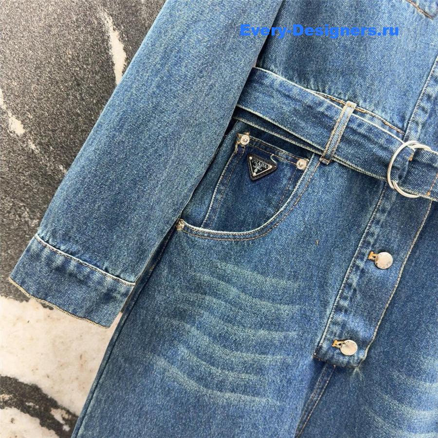 Pra*a belted denim jumpsuit in blue