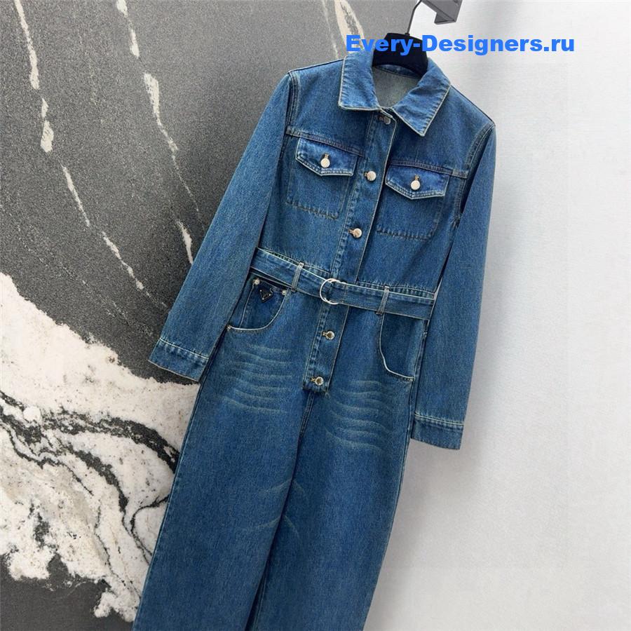 Pra*a belted denim jumpsuit in blue