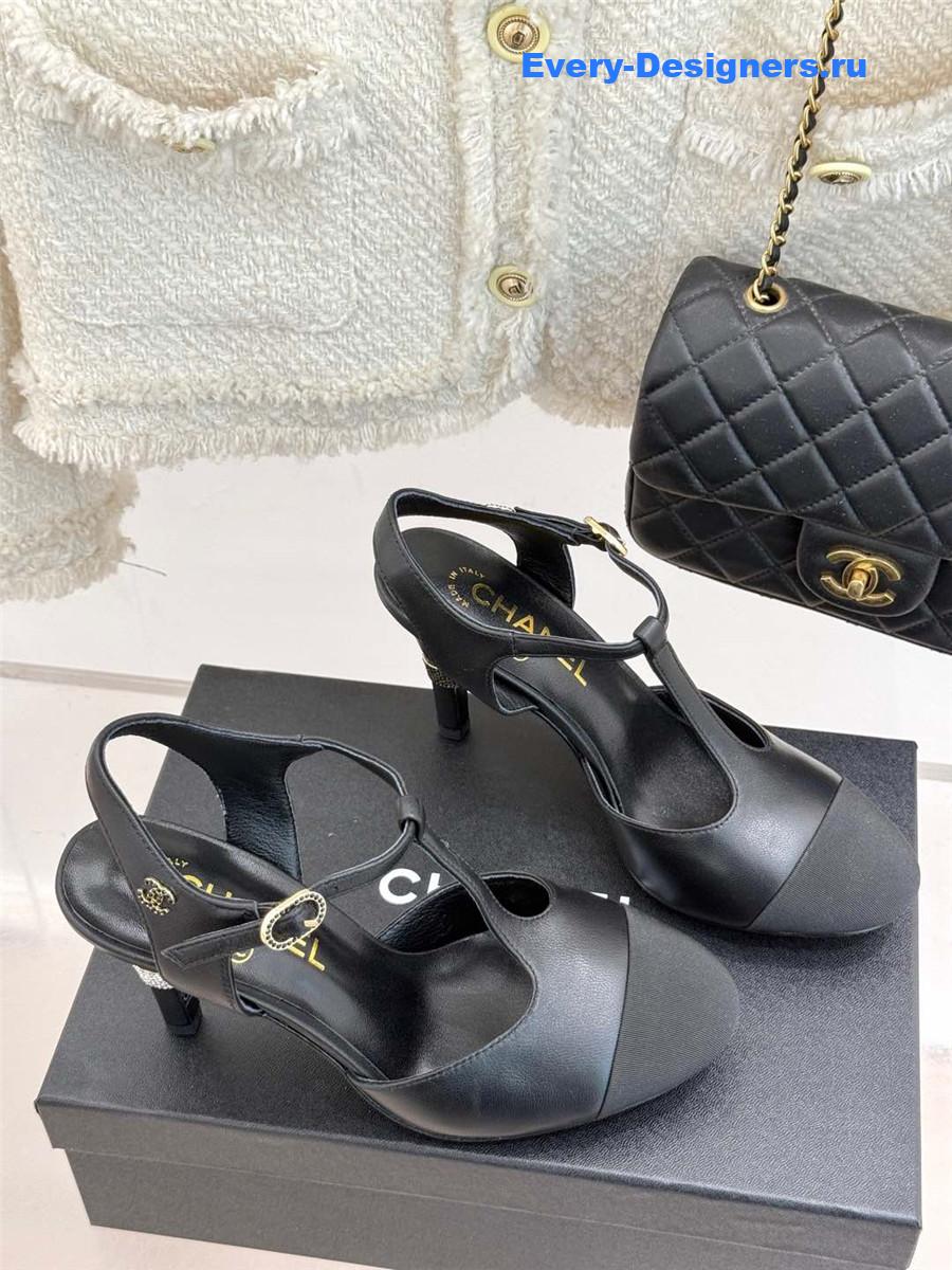 Ch**el t-strap lambskin high heel sandals