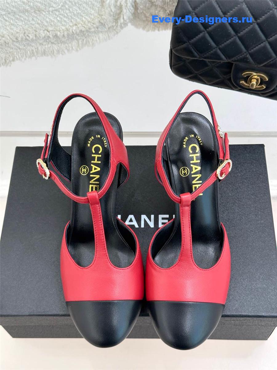 Ch**el t-strap lambskin high heel sandals red