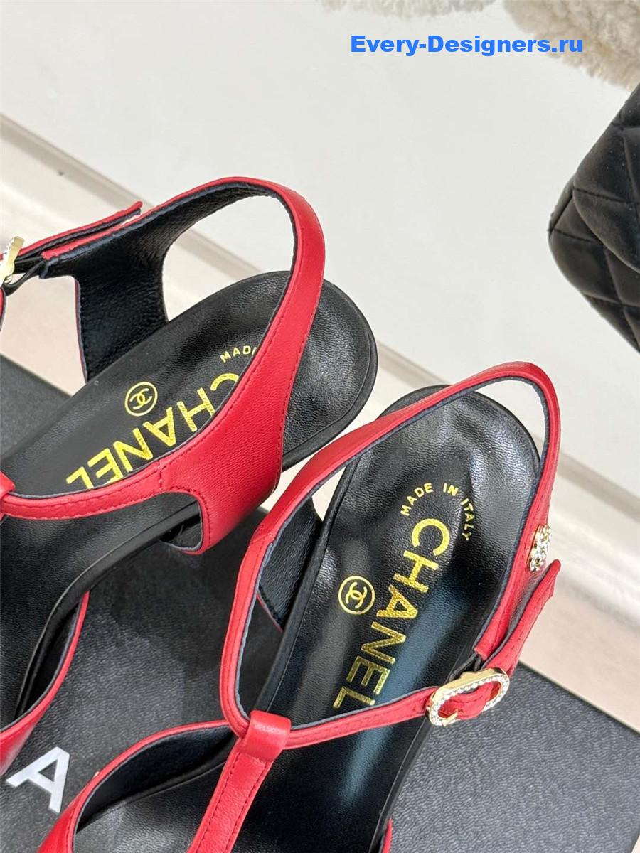 Ch**el t-strap lambskin high heel sandals red