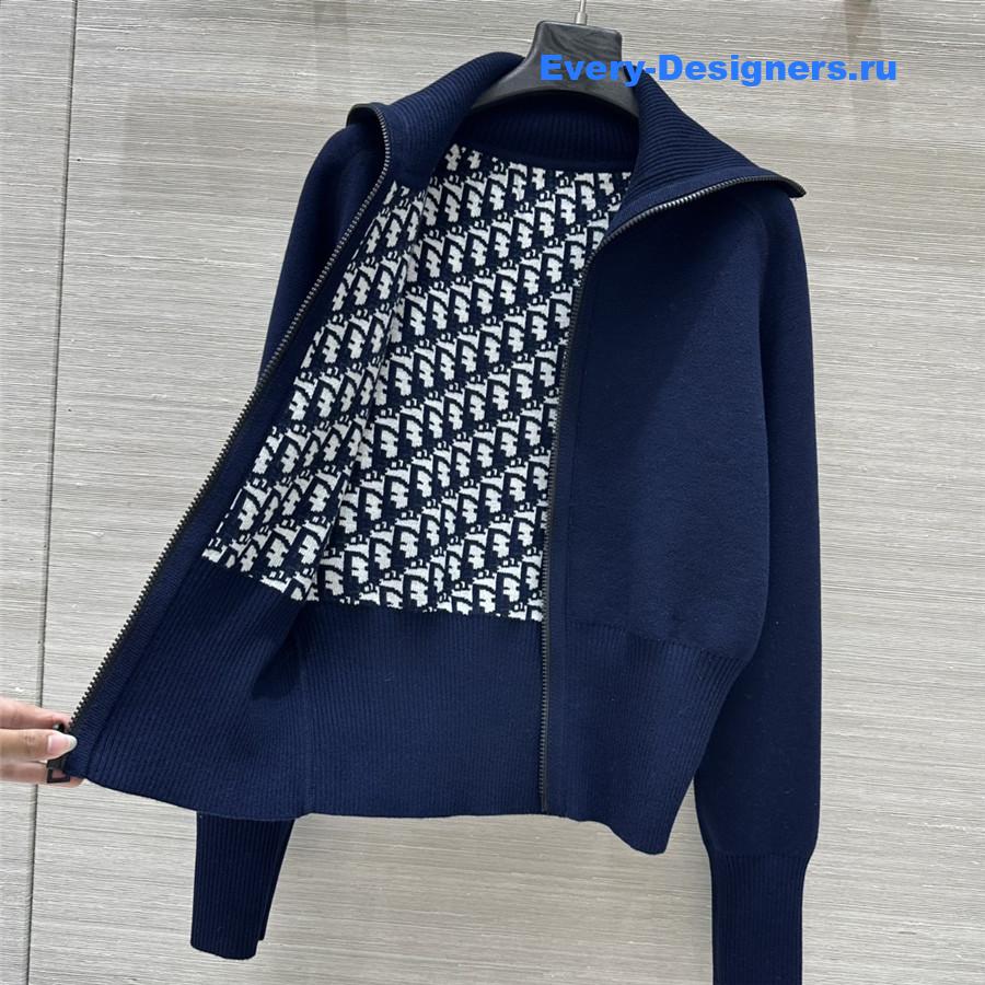 D10r blue oversize-collar zip-front cardigan