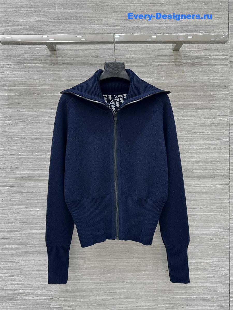 D10r blue oversize-collar zip-front cardigan
