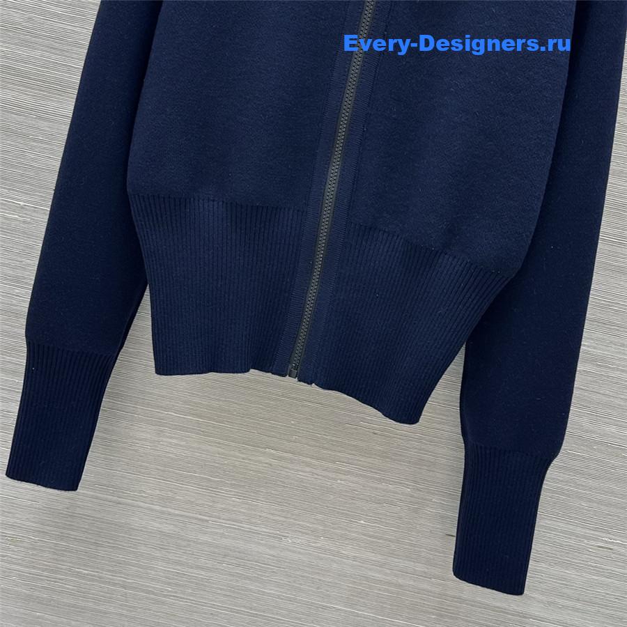 D10r blue oversize-collar zip-front cardigan
