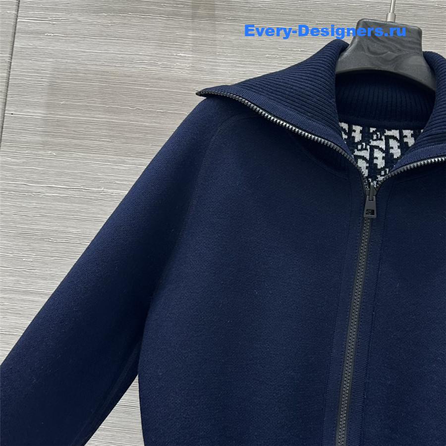 D10r blue oversize-collar zip-front cardigan