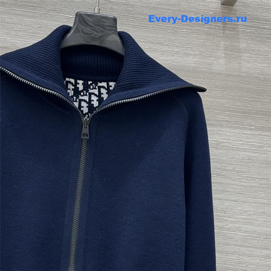 D10r blue oversize-collar zip-front cardigan