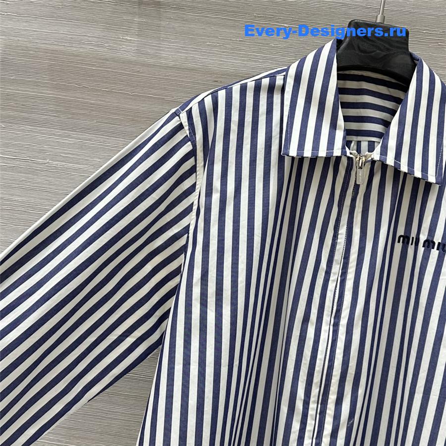Miu Miu Embroidered Logo Striped Shirt Blue