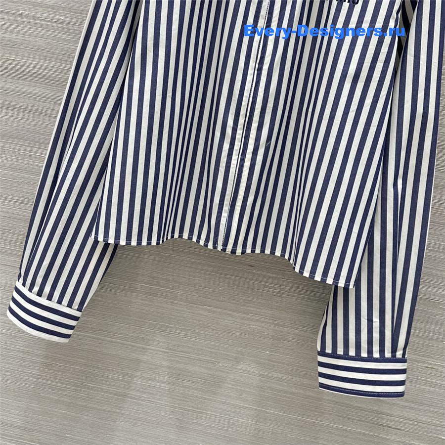Miu Miu Embroidered Logo Striped Shirt Blue