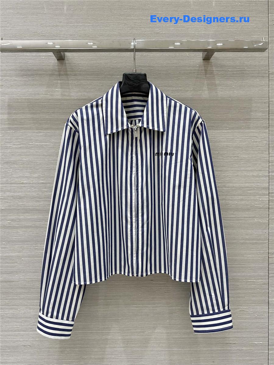 Miu Miu Embroidered Logo Striped Shirt Blue