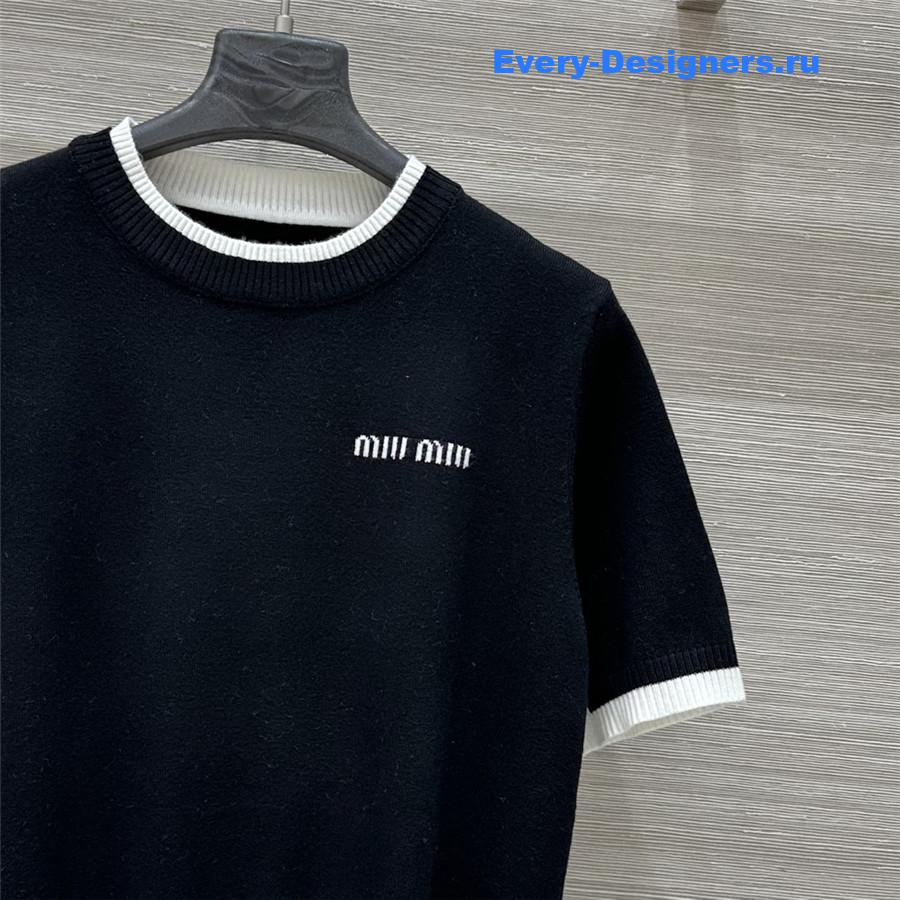 Miu Miu Black Knitted Crew-Neck Sweater