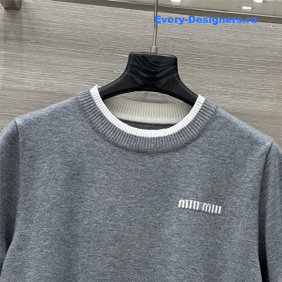 Miu Miu Gray Knitted Crew-Neck Sweater