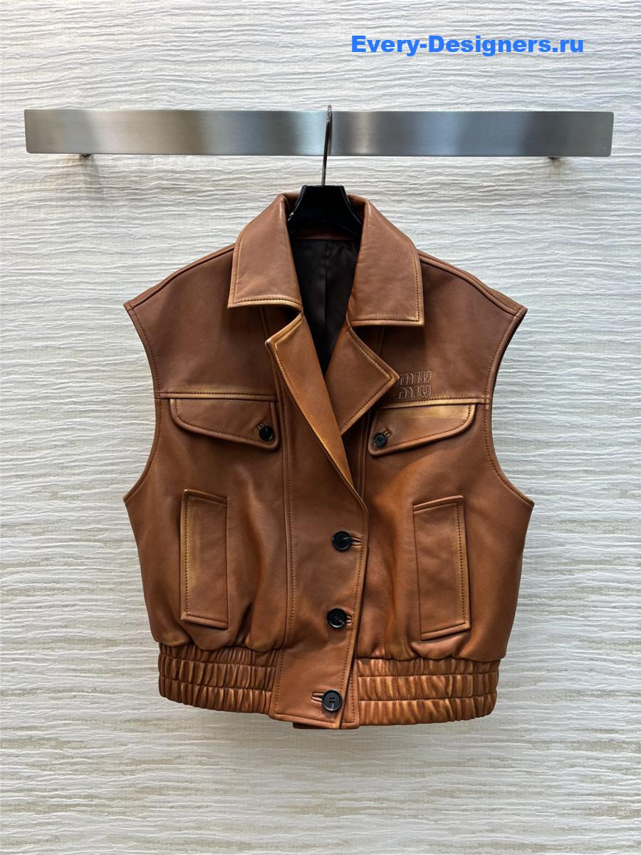 Miu Miu Brown Lambskin Biker Vest