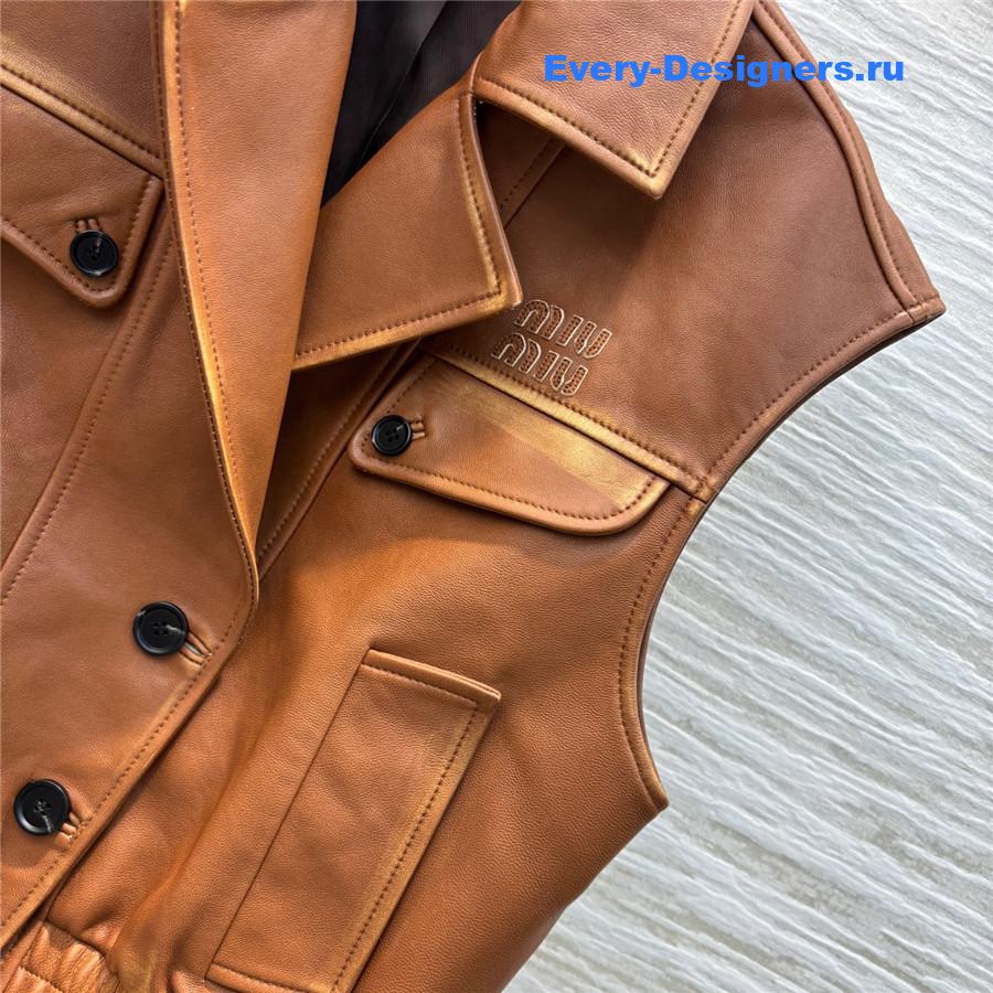 Miu Miu Brown Lambskin Biker Vest