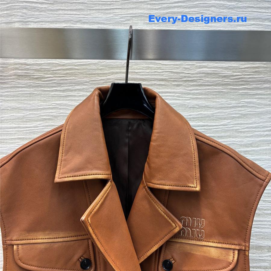 Miu Miu Brown Lambskin Biker Vest