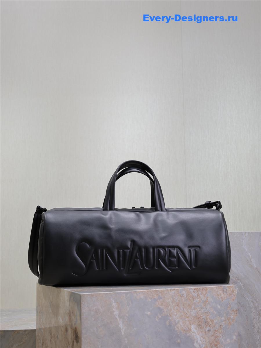 Sa1nt Lau*nt logo-debossed leather weekend bag black