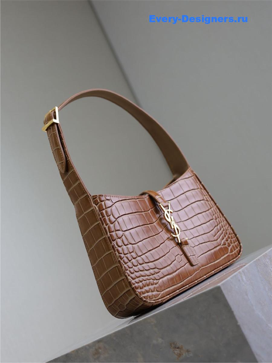 Sa1nt Lau*nt brown croc-embossed le 5 à 7 hobo bag