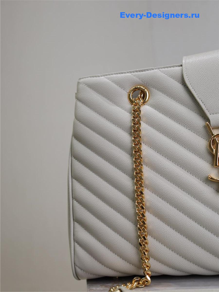 Sa1nt Lau*nt white chevron quilted monogram tote