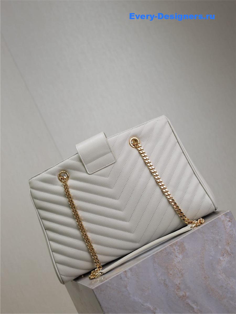 Sa1nt Lau*nt white chevron quilted monogram tote