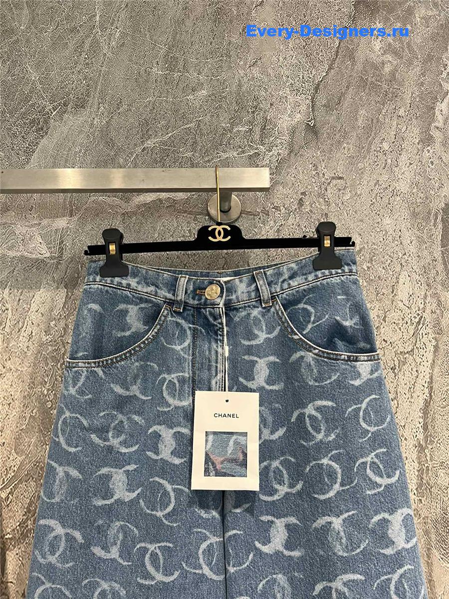 Ch**el logo beaded wide-leg jeans