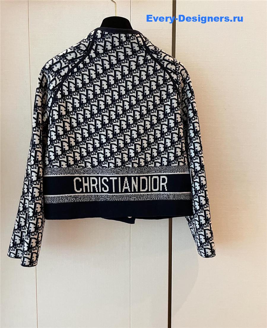 D10r oblique knitted wool zip-up jacket blue