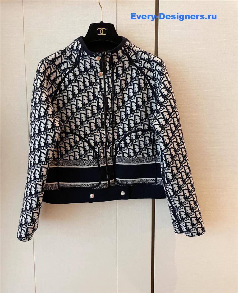 D10r oblique knitted wool zip-up jacket blue