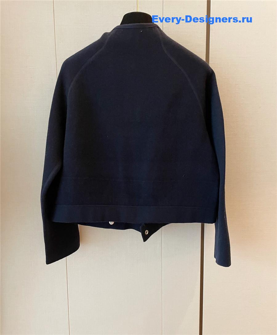 D10r oblique knitted wool zip-up jacket blue