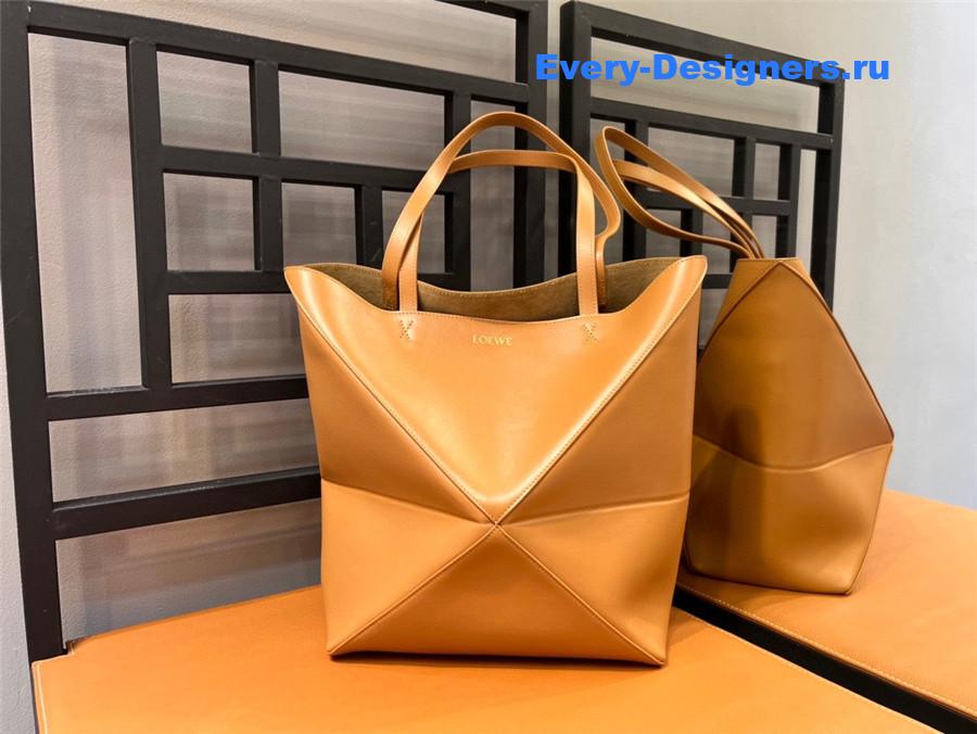 L0ew* puzzle fold convertible medium leather tote brown