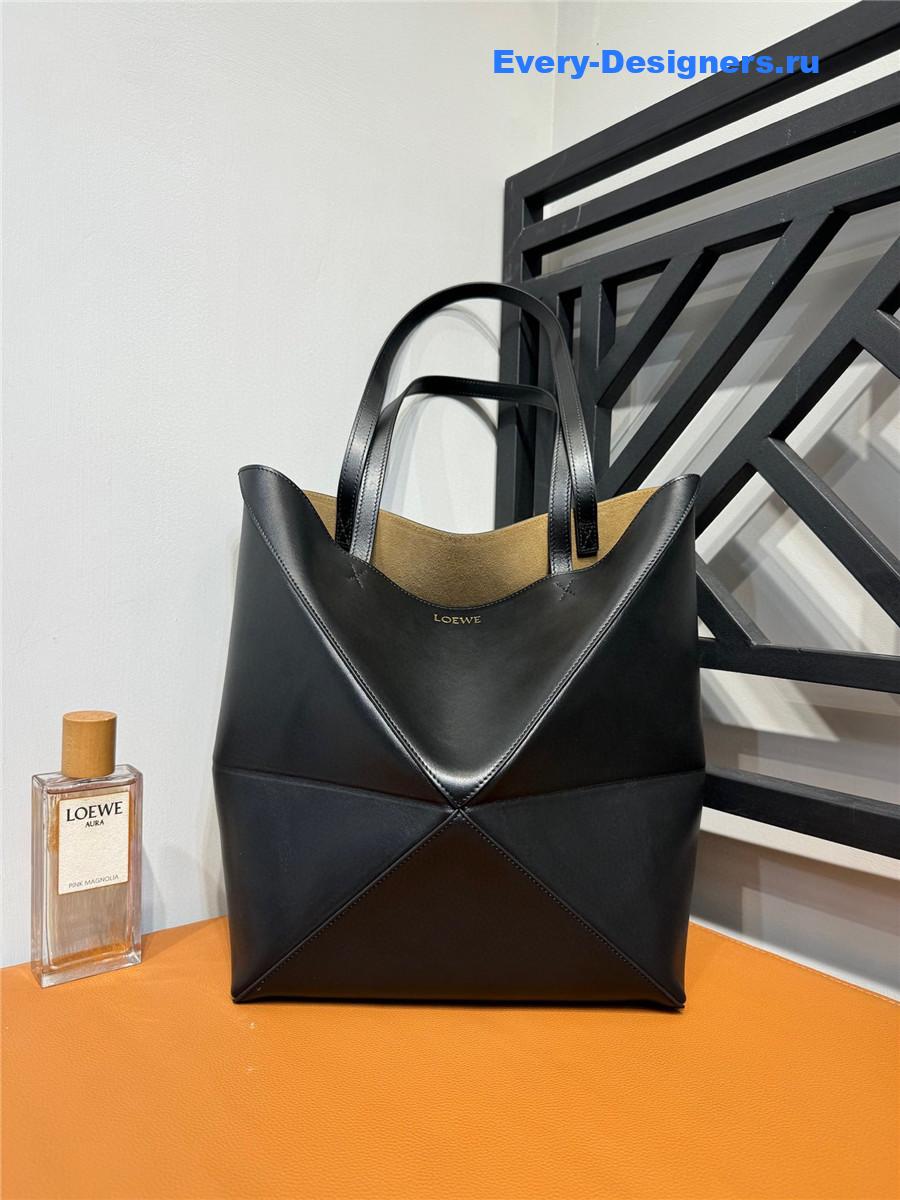 L0ew* puzzle fold convertible medium leather tote black