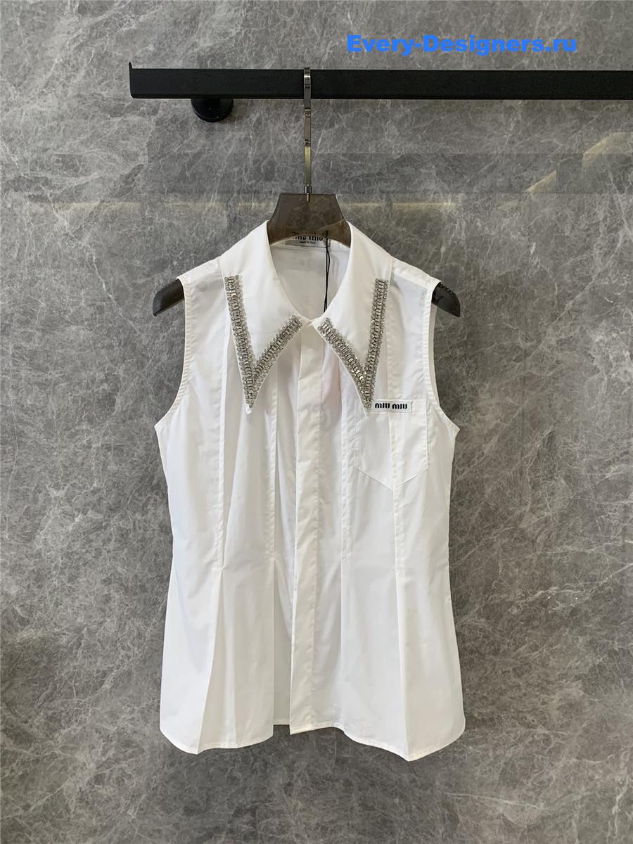 Miu Miu Rhinestone Sleeveless Vest Shirt