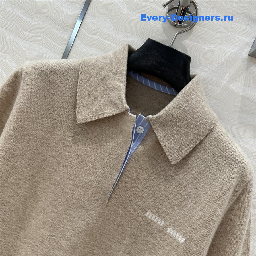 Miu Miu Cashmere Polo Top Brown