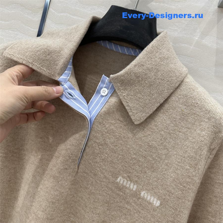 Miu Miu Cashmere Polo Top Brown