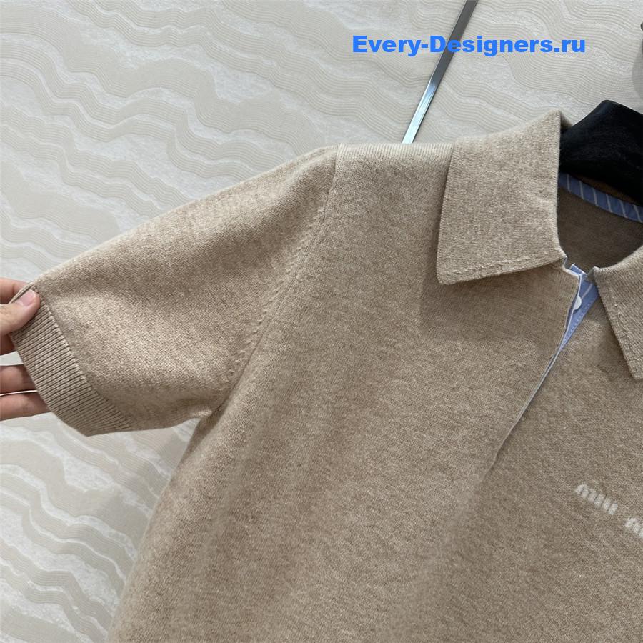 Miu Miu Cashmere Polo Top Brown