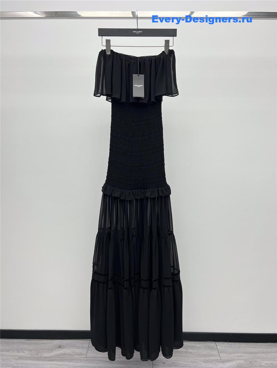 Sa1nt Lau*nt black strapless long dress