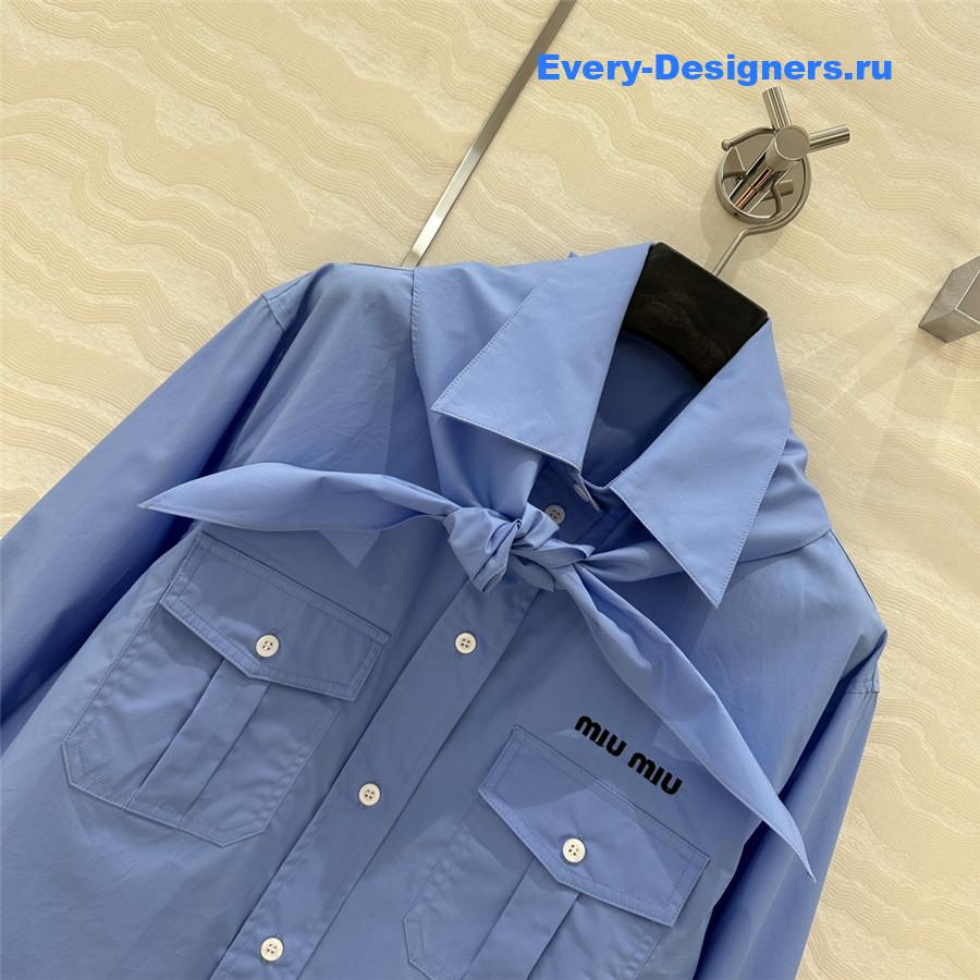 Miu Miu Embroidered Logo Scarf Tie Shirt Blue