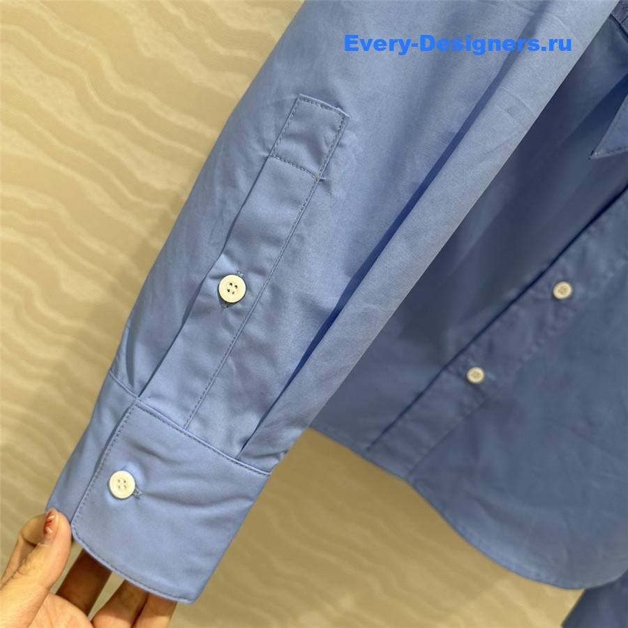 Miu Miu Embroidered Logo Scarf Tie Shirt Blue