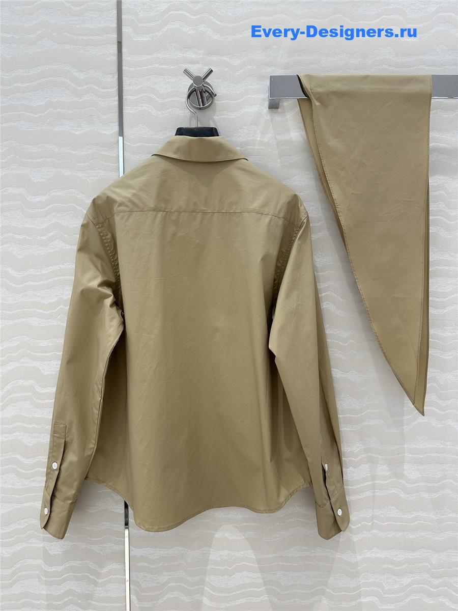 Miu Miu Embroidered Logo Scarf Tie Shirt Beige