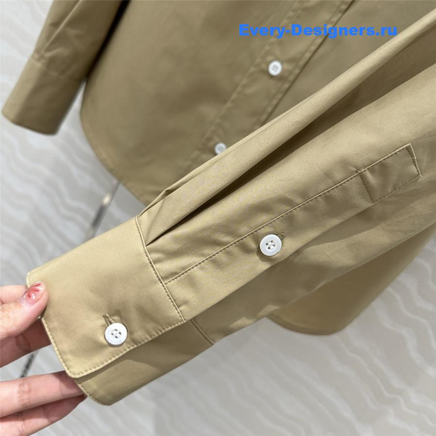 Miu Miu Embroidered Logo Scarf Tie Shirt Beige