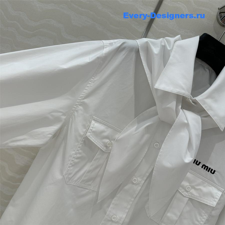 Miu Miu Embroidered Logo Scarf Tie Shirt White