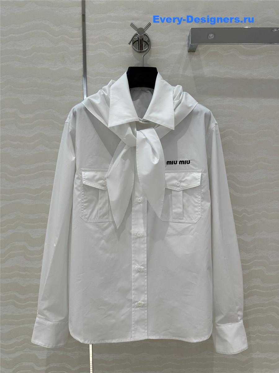 Miu Miu Embroidered Logo Scarf Tie Shirt White