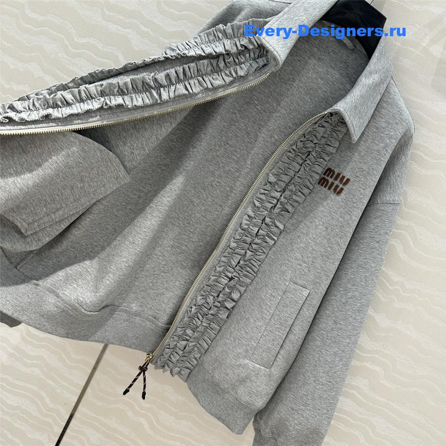 Miu Miu Embroidered Logo Lapel Zip-Up Sweatshirt