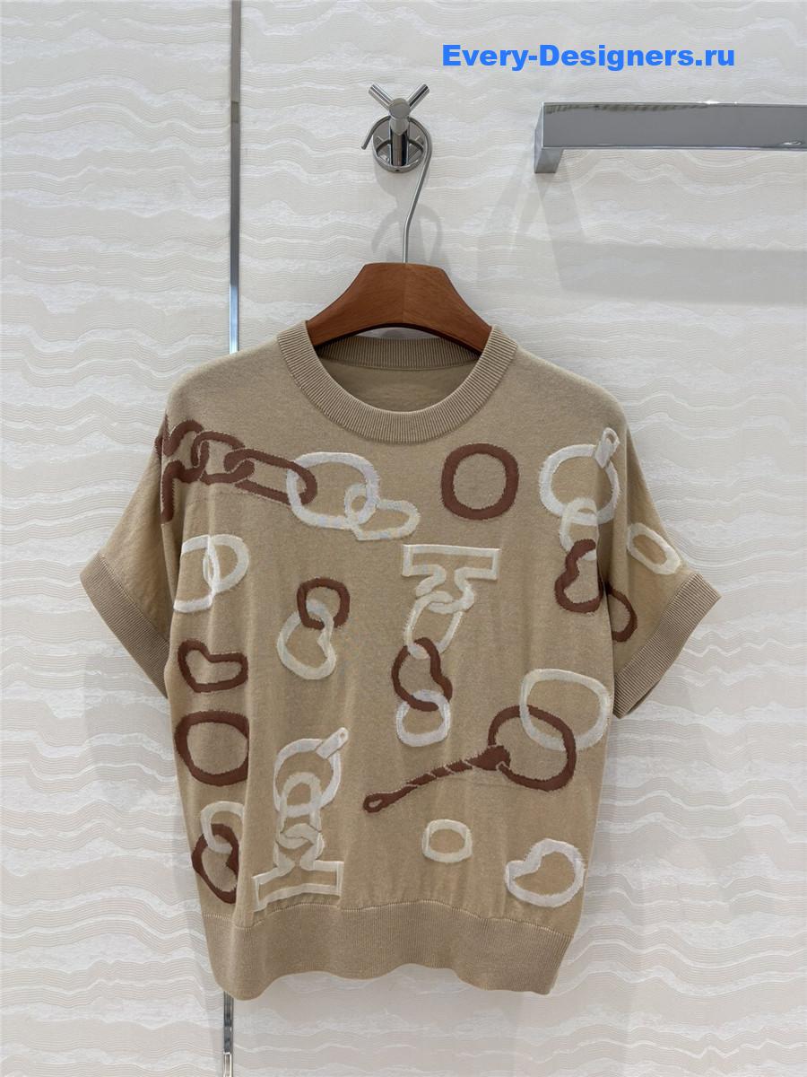 H**me5 brown knit short-sleeved top