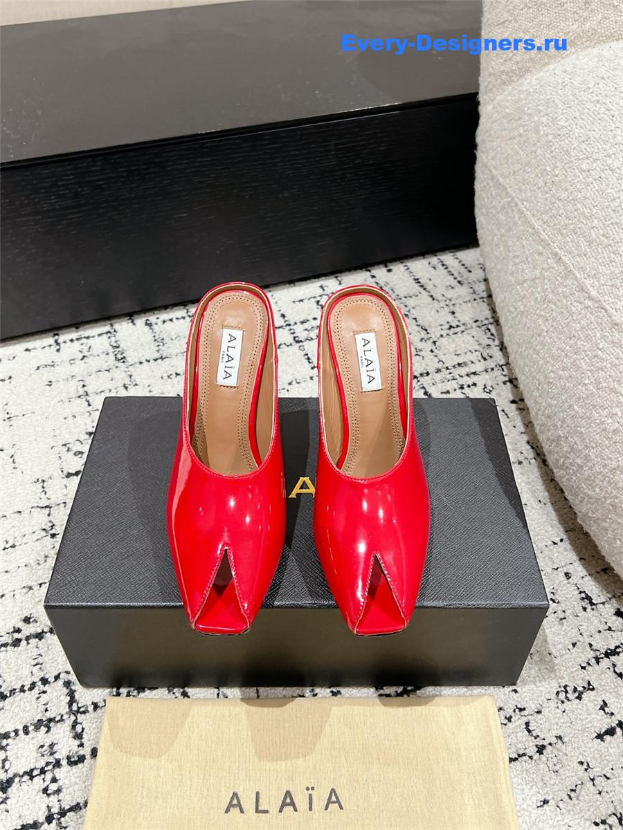 Alaia Red Patent Leather Spike Mules