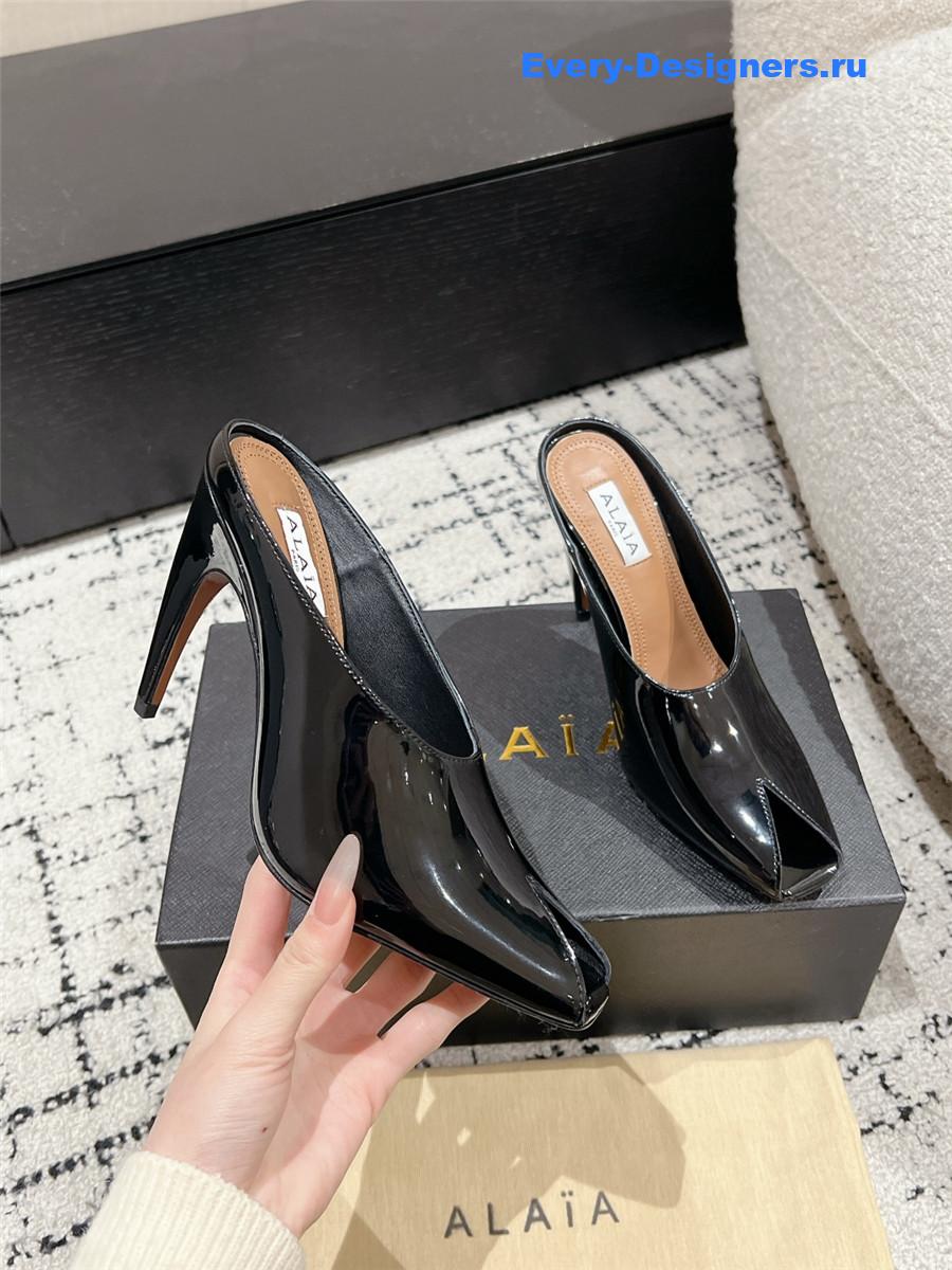 Alaia Black Patent Leather Spike Mules