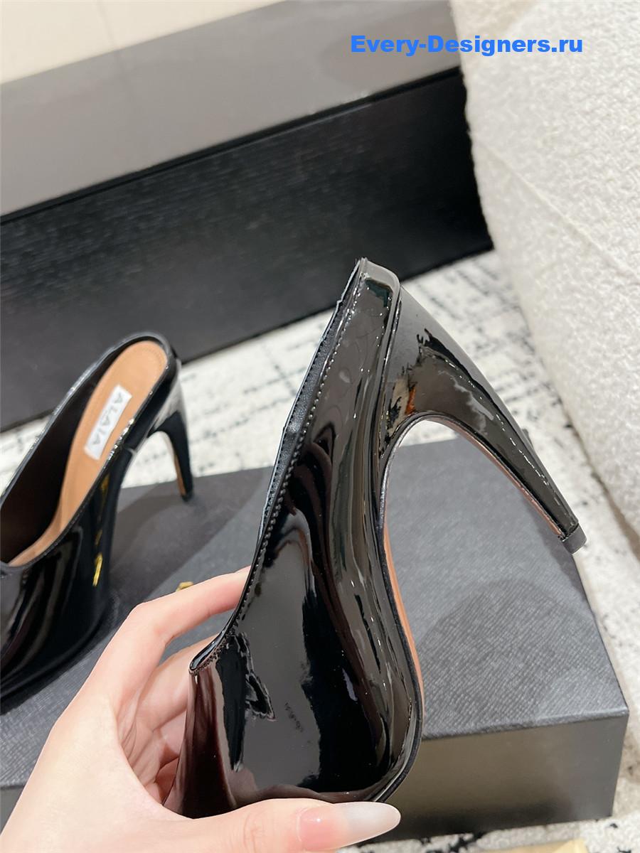 Alaia Black Patent Leather Spike Mules