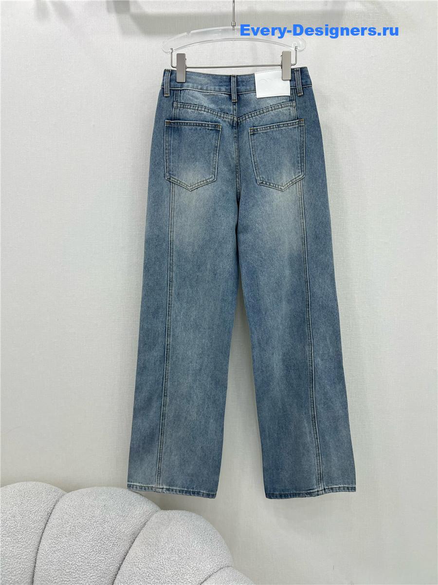 Miu Miu Blue Embroidered Logo Straight Jeans