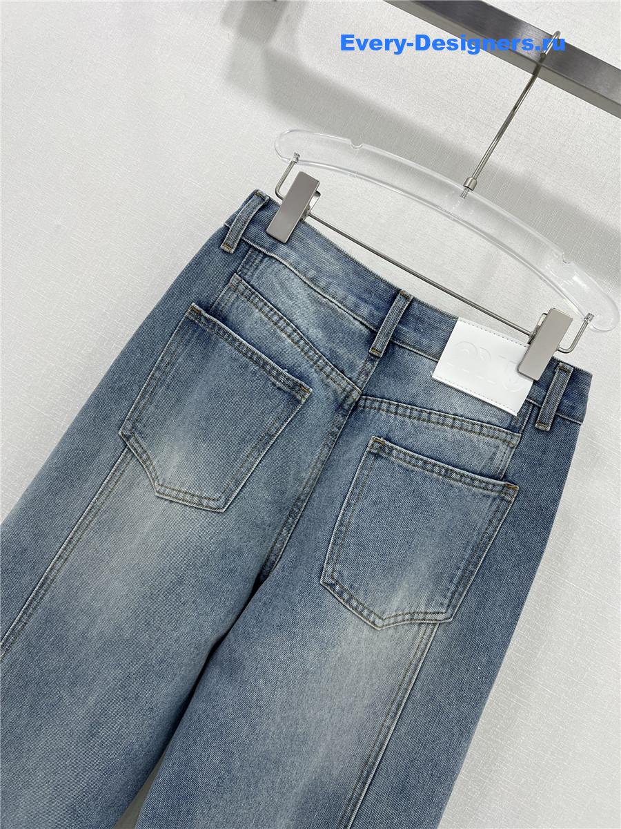 Miu Miu Blue Embroidered Logo Straight Jeans
