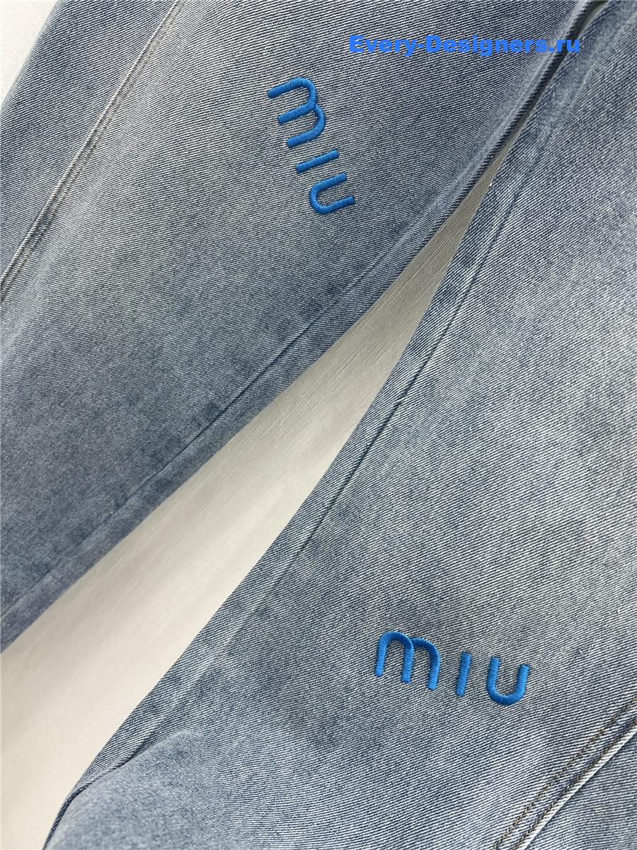 Miu Miu Blue Embroidered Logo Straight Jeans