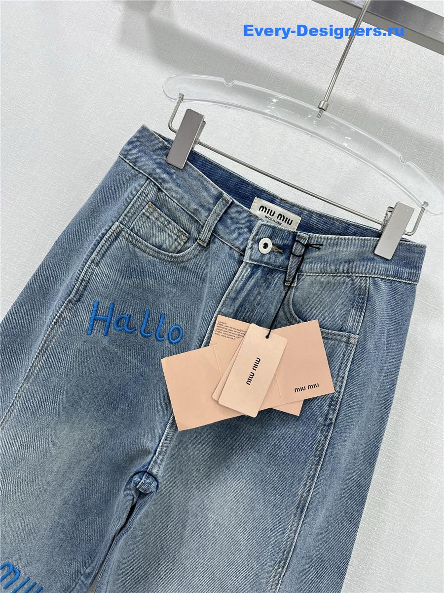 Miu Miu Blue Embroidered Logo Straight Jeans