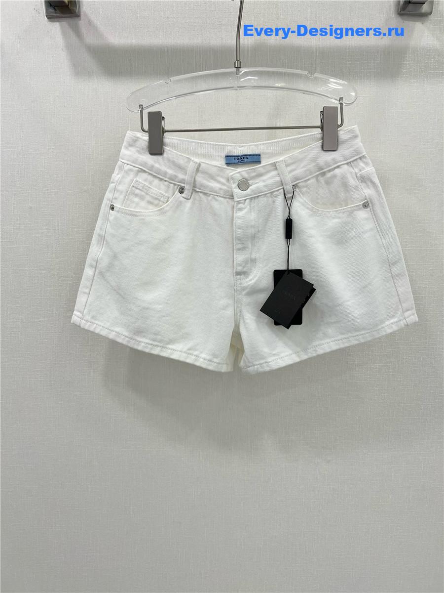 Pra*a high waist washed denim shorts white